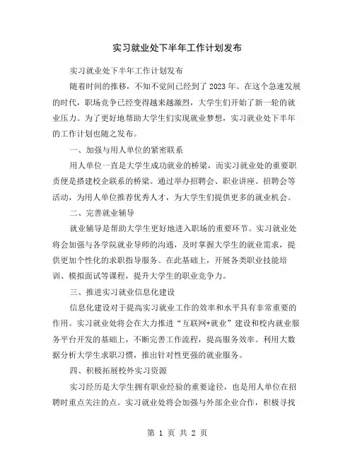 实习就业处下半年工作计划发布