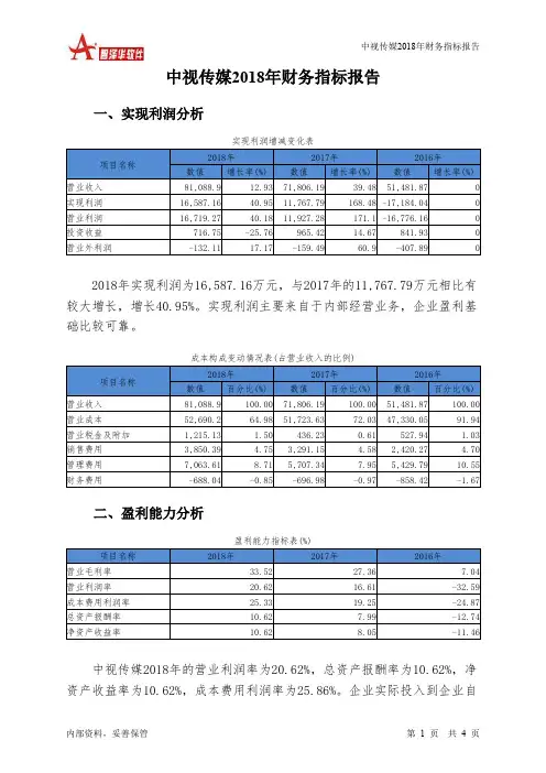中视传媒2018年财务指标报告-智泽华