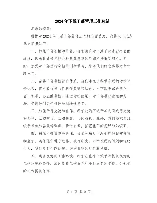 2024年下派干部管理工作总结