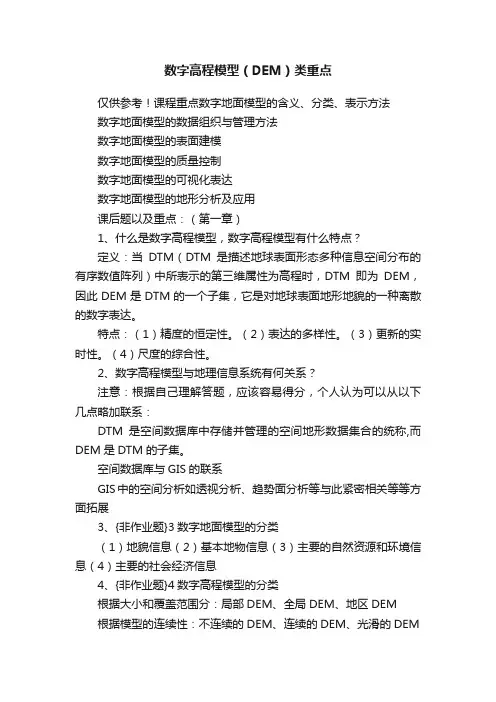 数字高程模型（DEM）类重点