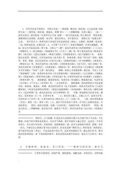 历代书法家字体特点书四大名家