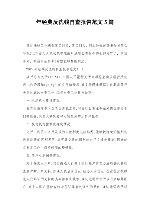 年经典反洗钱自查报告范文5篇