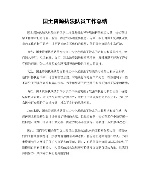 国土资源执法队员工作总结
