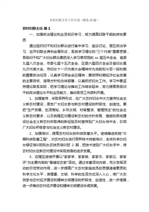 农村妇联主任工作计划（精选13篇）
