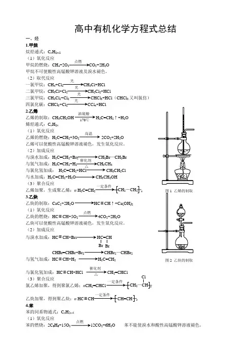 (完美版)高中有机化学方程式总结