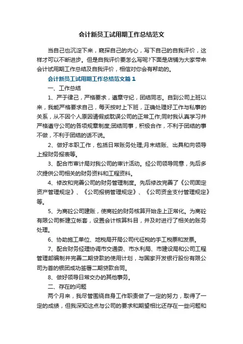 会计新员工试用期工作总结范文5篇