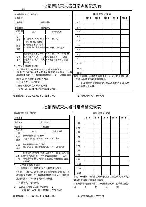 七氟丙烷灭火器日常点检记录表