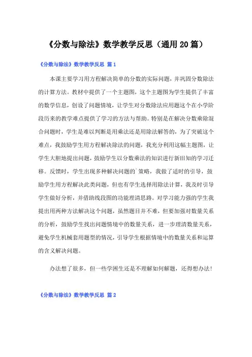 《分数与除法》数学教学反思(通用20篇)