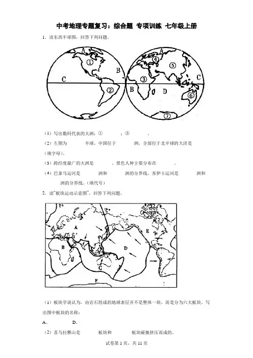 中考地理专题复习：综合题专项训练(七年级上册)【附解析】