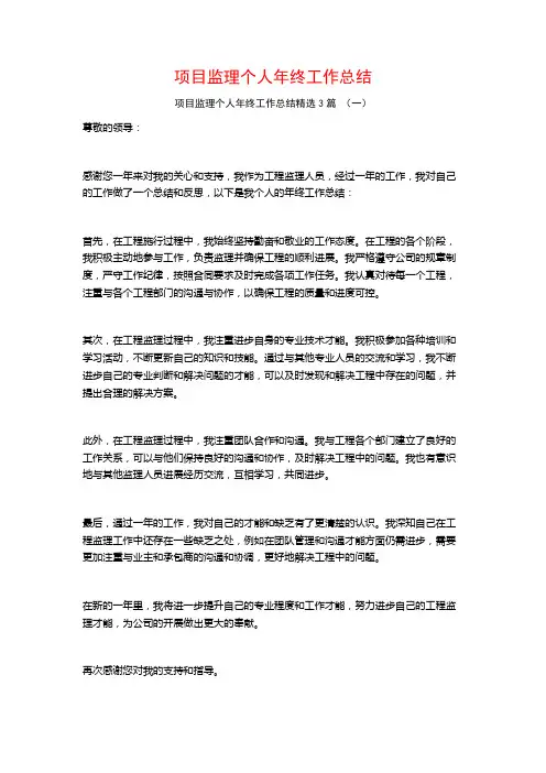 项目监理个人年终工作总结3篇