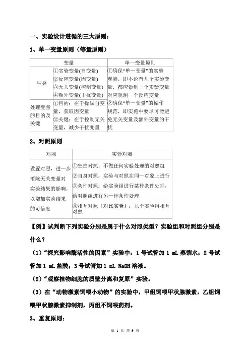 高中生物实验设计相关知识和解题策略