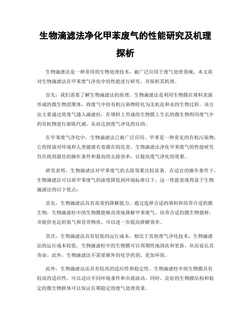 生物滴滤法净化甲苯废气的性能研究及机理探析