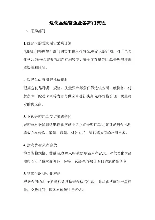 危化品经营企业各部门流程