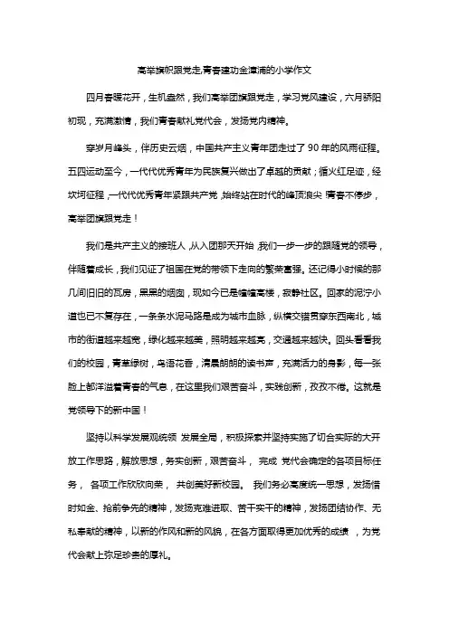 高举旗帜跟党走,青春建功金漳浦的小学作文
