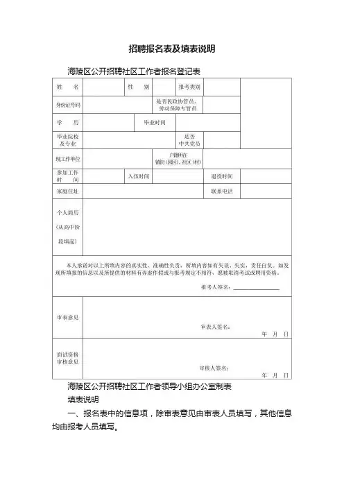 招聘报名表及填表说明