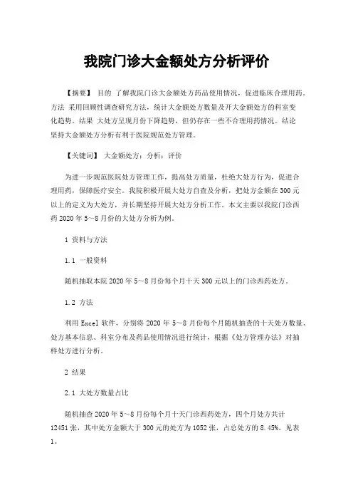 我院门诊大金额处方分析评价