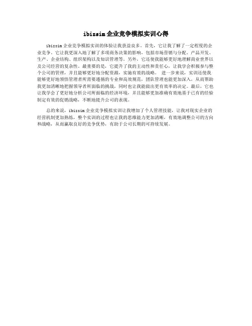ibizsim企业竞争模拟实训心得