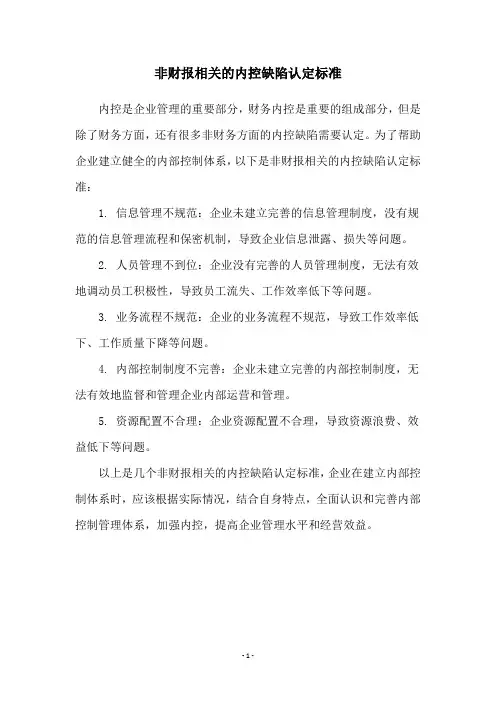 非财报相关的内控缺陷认定标准