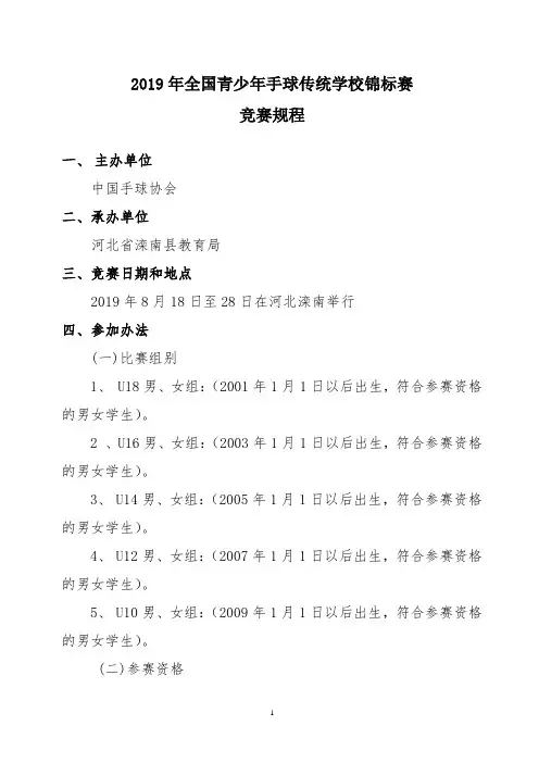 2019年全国青少年手球传统学校锦标赛