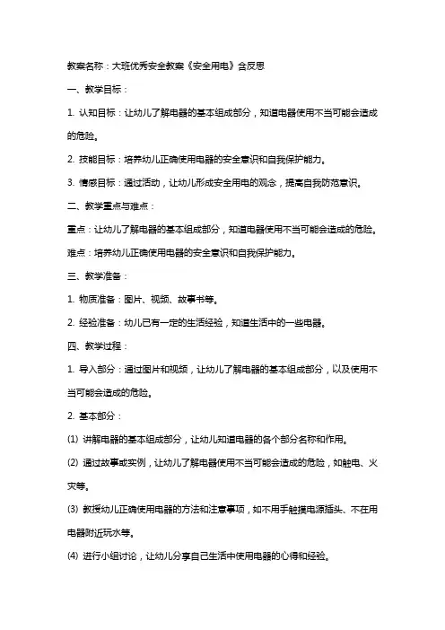 大班安全教案《安全用电》含反思