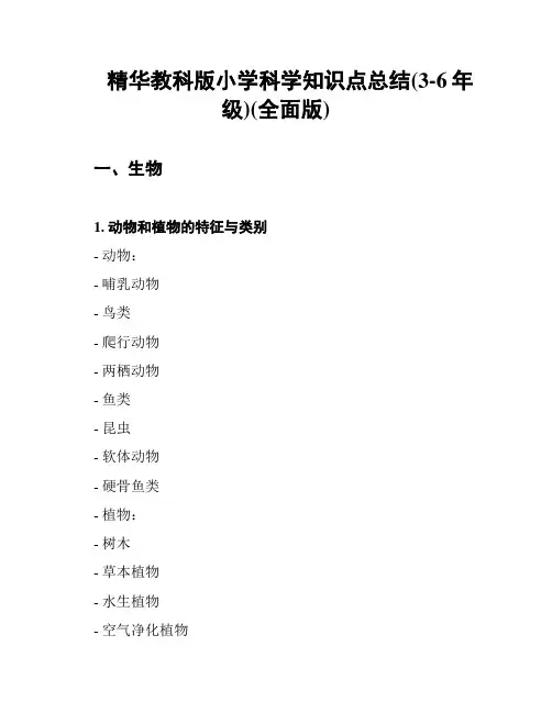 精华教科版小学科学知识点总结(3-6年级)(全面版)