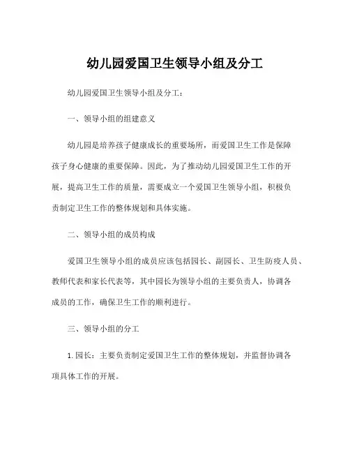 幼儿园爱国卫生领导小组及分工