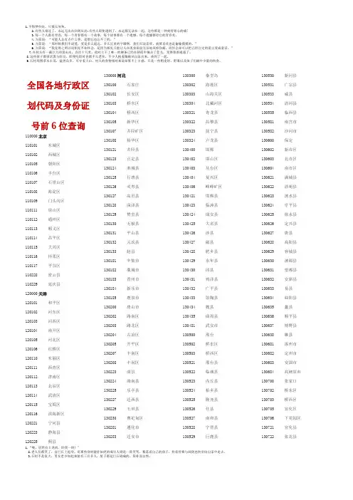 身份证号前6位行政区位码查询