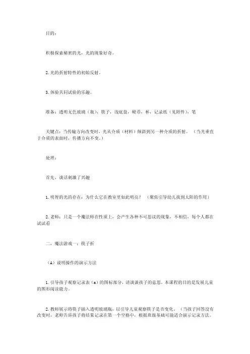 大班科学小实验：光的魔术