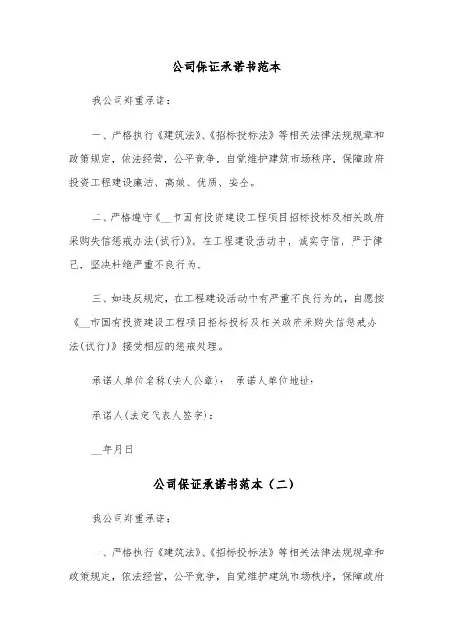 公司保证承诺书范本（三篇）