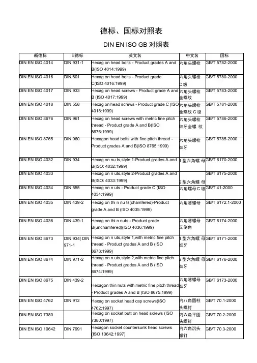 德标、国标对照表