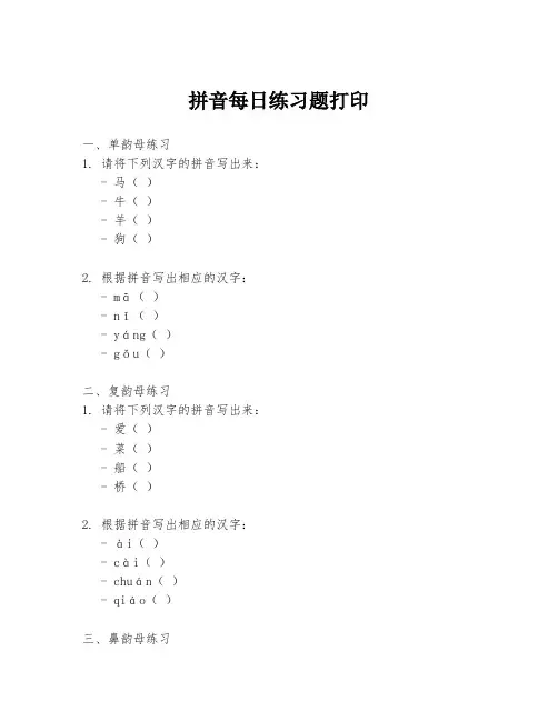 拼音每日练习题打印