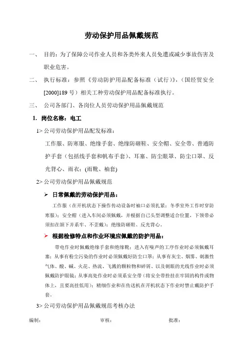 劳保用品佩戴制度