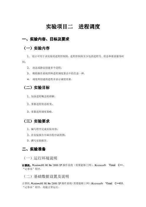 实验项目二  进程调度