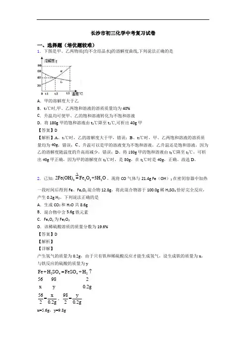 长沙市初三化学中考复习试卷