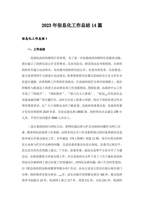 2023年信息化工作总结14篇_1