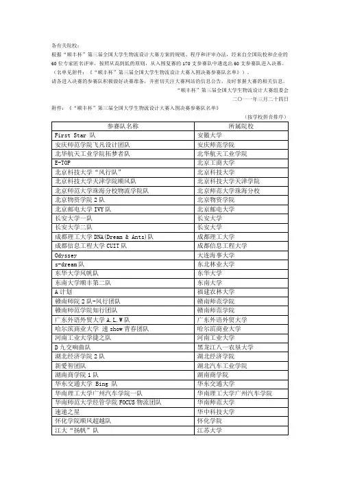 关于公布“顺丰杯”第三届全国大学生物流设计大赛入围决赛名单的通知