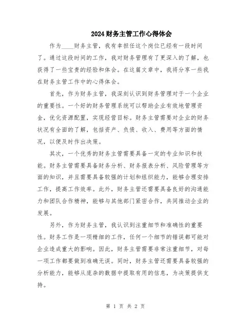 2024财务主管工作心得体会