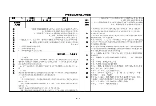 最新六年级语文期末复习计划表