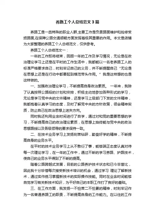 养路工个人总结范文3篇