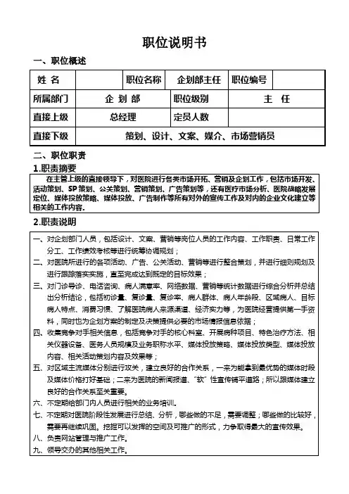 企划部职位说明