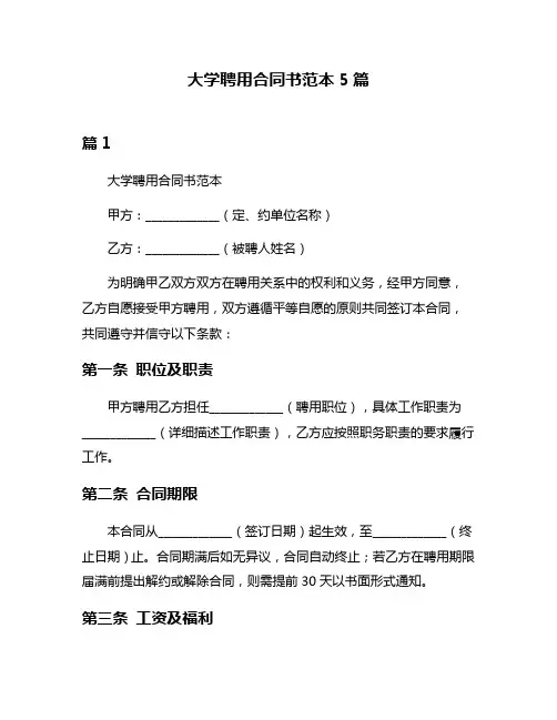 大学聘用合同书范本5篇