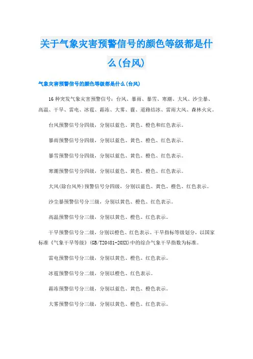 关于气象灾害预警信号的颜色等级都是什么(台风)