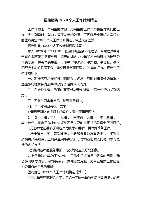 医药销售2020个人工作计划精选