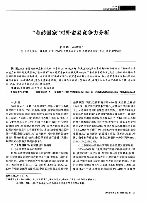 “金砖国家”对外贸易竞争力分析