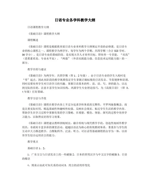 日语专业各学科教学大纲
