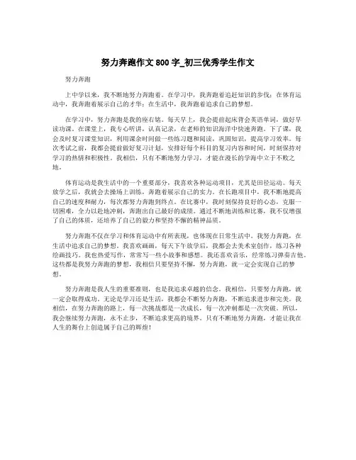 努力奔跑作文800字_初三优秀学生作文
