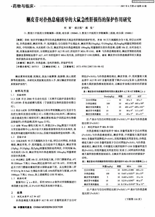槲皮苷对扑热息痛诱导的大鼠急性肝损伤的保护作用研究