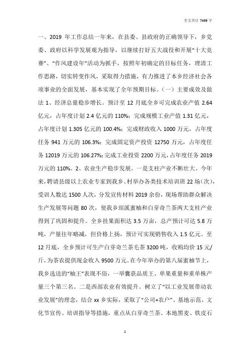 乡镇2019年度工作总结暨2019年工作思路