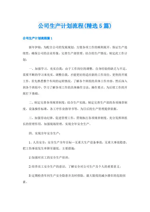 公司生产计划流程(精选5篇)