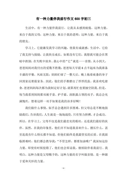 有一种力量伴我前行作文600字初三